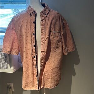 Casual Peach Polka Dot Button Down Shirt